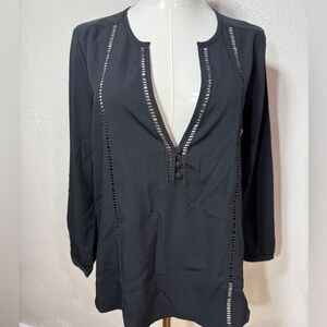 Amuse Society Black Ladder Trim V-Neck Blouse Size Small NWT